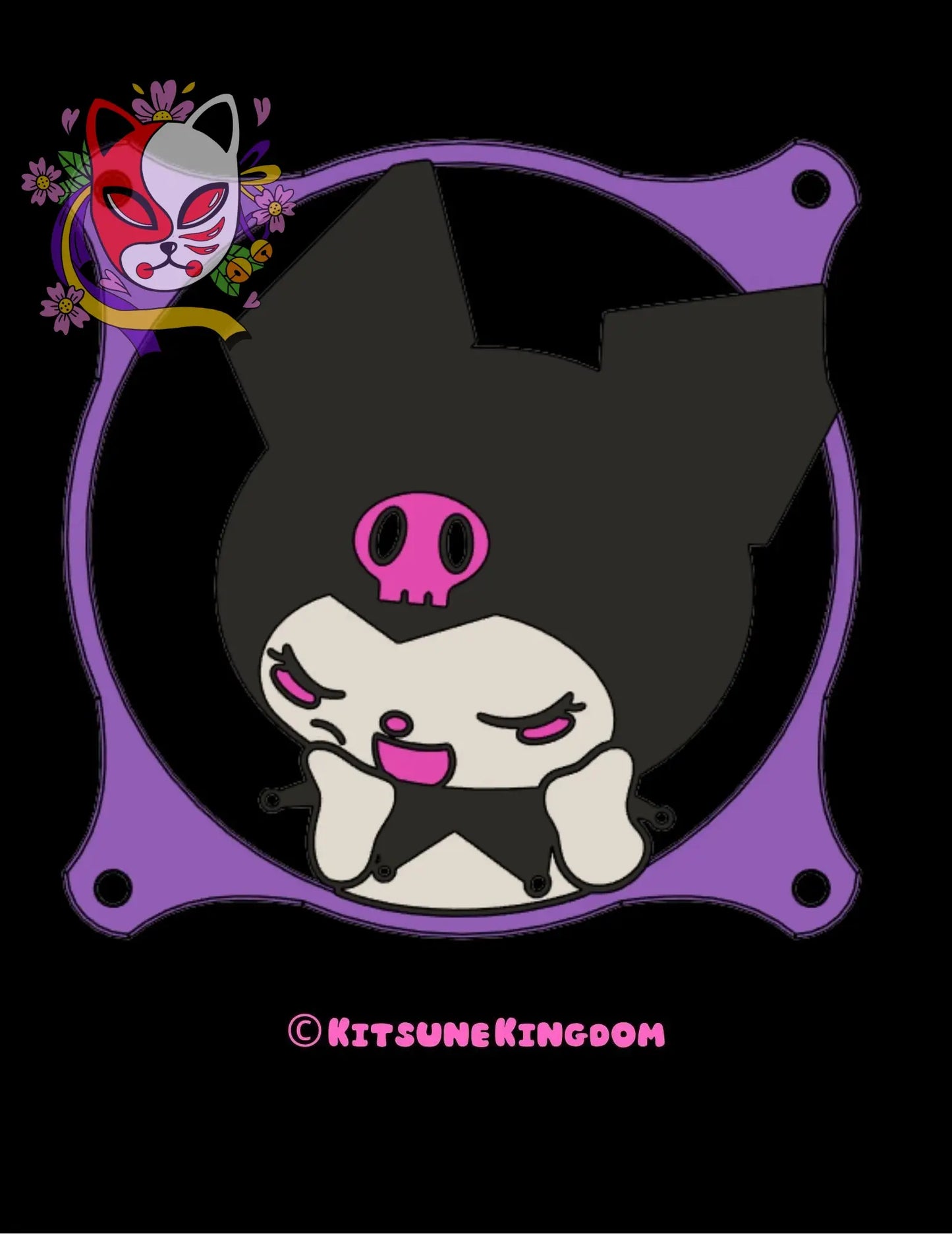 Goth Bunny PC Fan Shroud Cover | Kawaii Anime-Inspired PC Mod | Dark Cute PC Build Panel | Pastel Goth Tech Decor