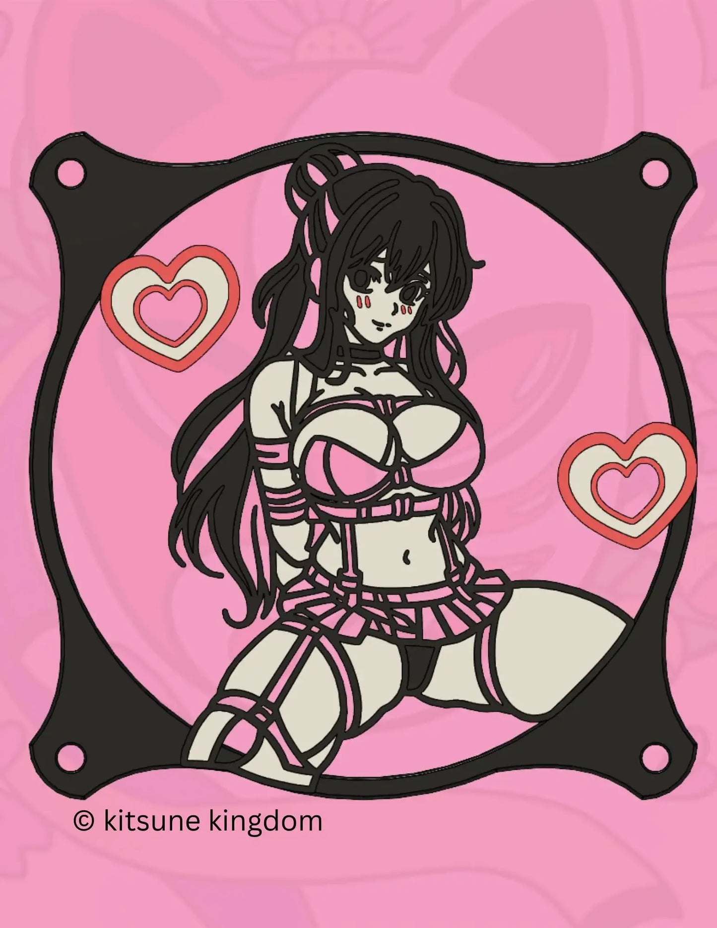 kawaii anime girls PC fan cover grill shroud. Custom gaming PC RGB 120mm 140mm 360mm 280mm. sakura cherry blossom heart star pink white black red