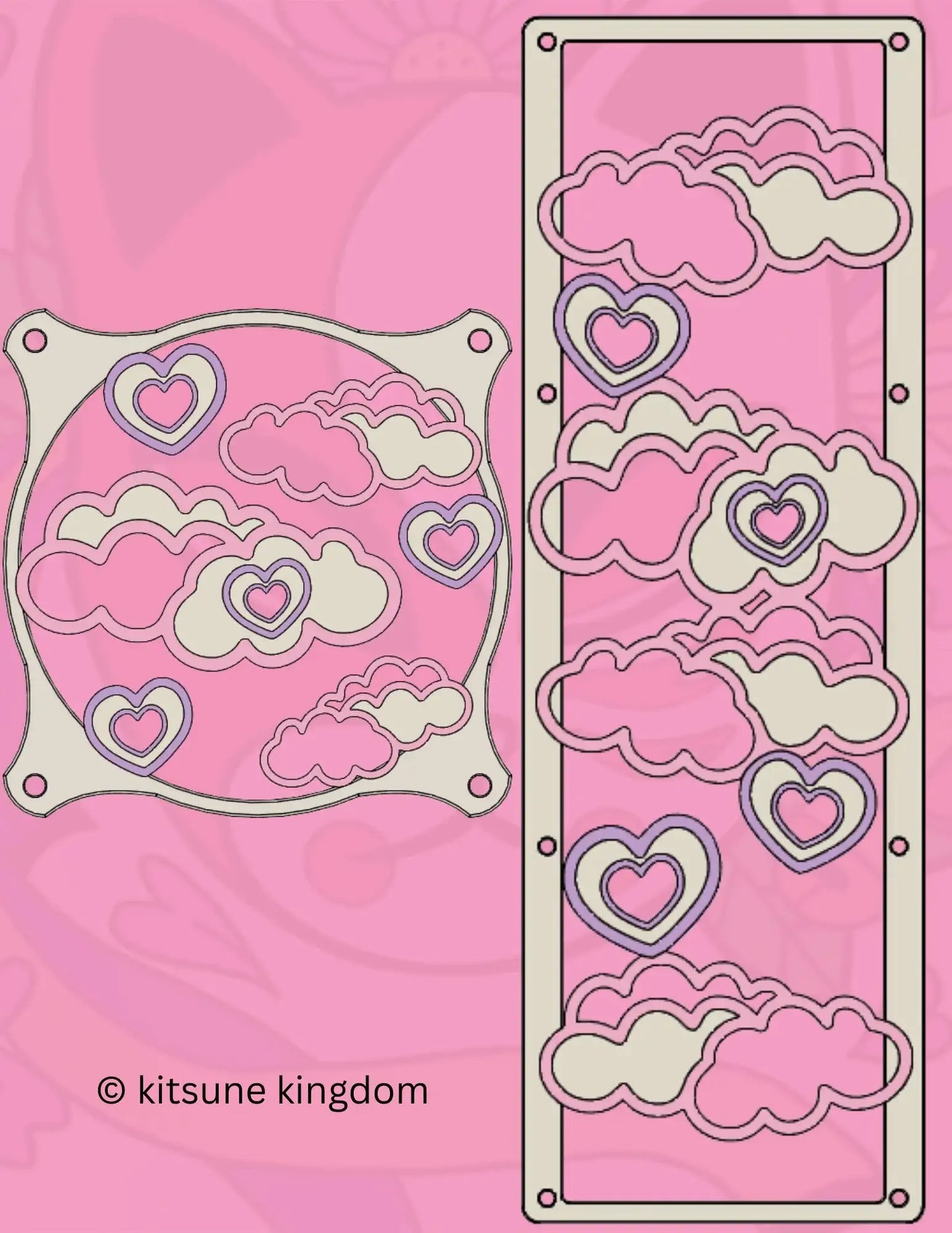 Cute kawaii custom PC covers grills shrouds flower hearts stars kitsune Sakura cherry blossom 120mm 140mm 360mm 280mm