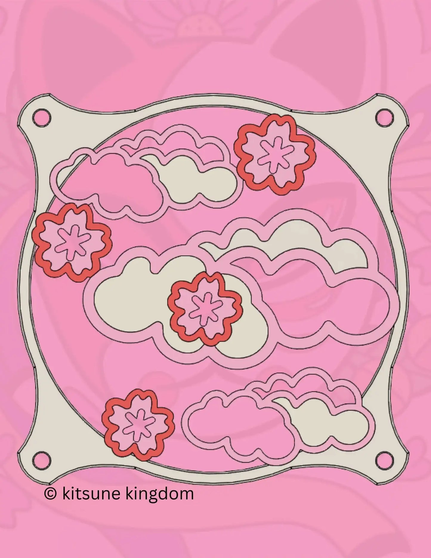 Cute kawaii custom PC covers grills shrouds flower hearts stars kitsune Sakura cherry blossom 120mm 140mm 360mm 280mm.