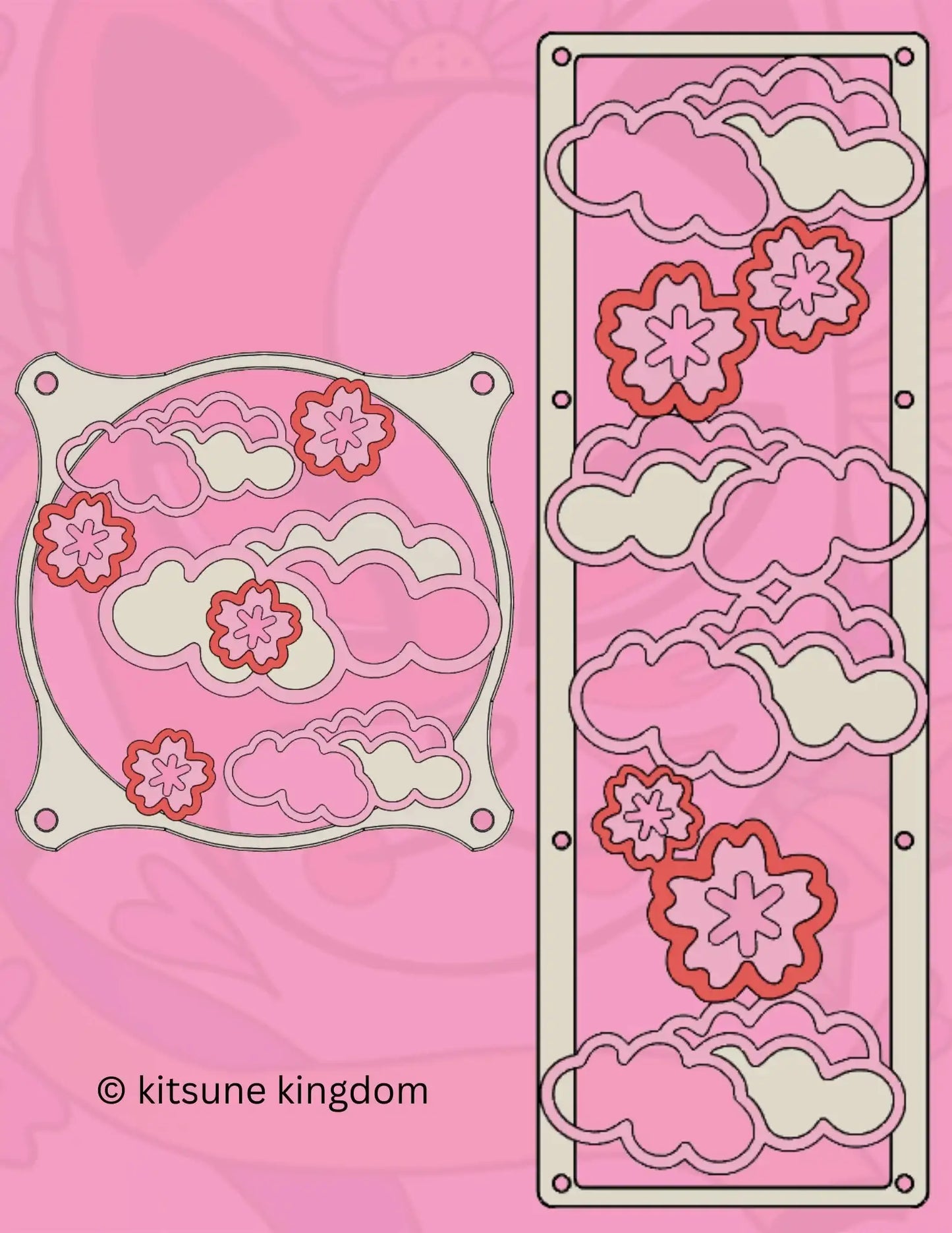 Cute kawaii custom PC covers grills shrouds flower hearts stars kitsune Sakura cherry blossom 120mm 140mm 360mm 280mm