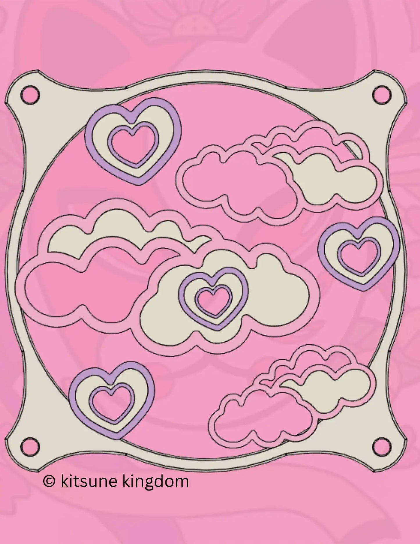 Cute kawaii custom PC covers grills shrouds flower hearts stars kitsune Sakura cherry blossom 120mm 140mm 360mm 280mm