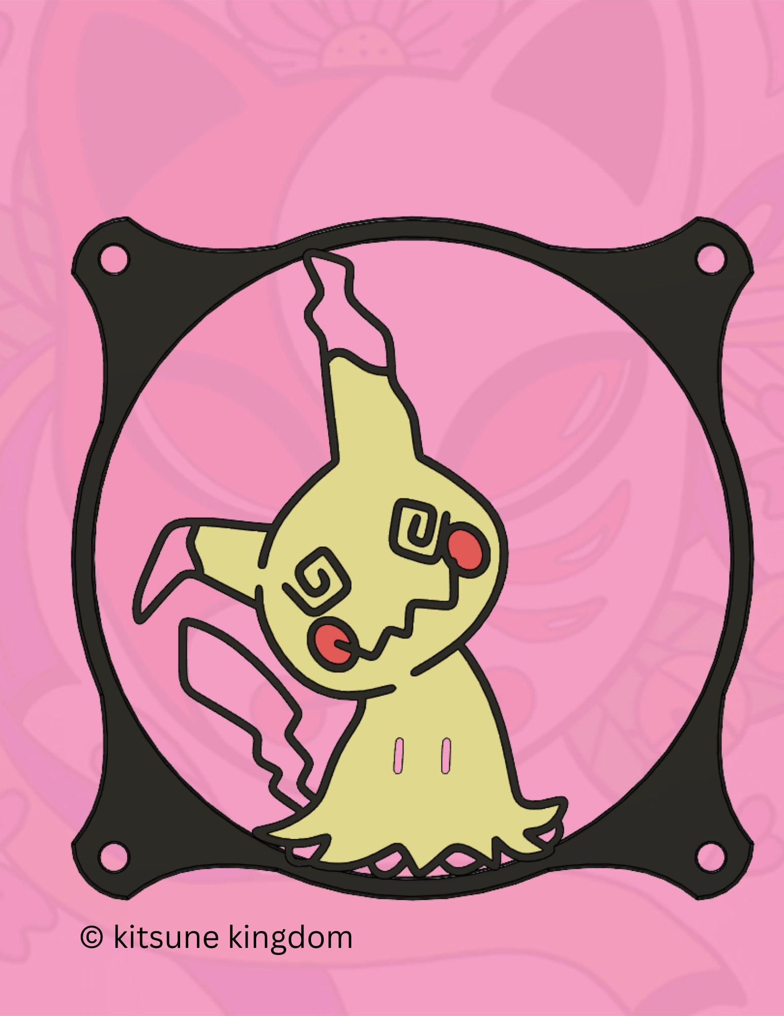 Mimikyu Fan Cover: Custom Color PLA PC Gaming Decor