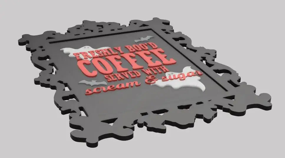 Freshly Boo’d Coffee – “Scream & Sugar” 3D Printed Plaque for Spooky Coffee Bars