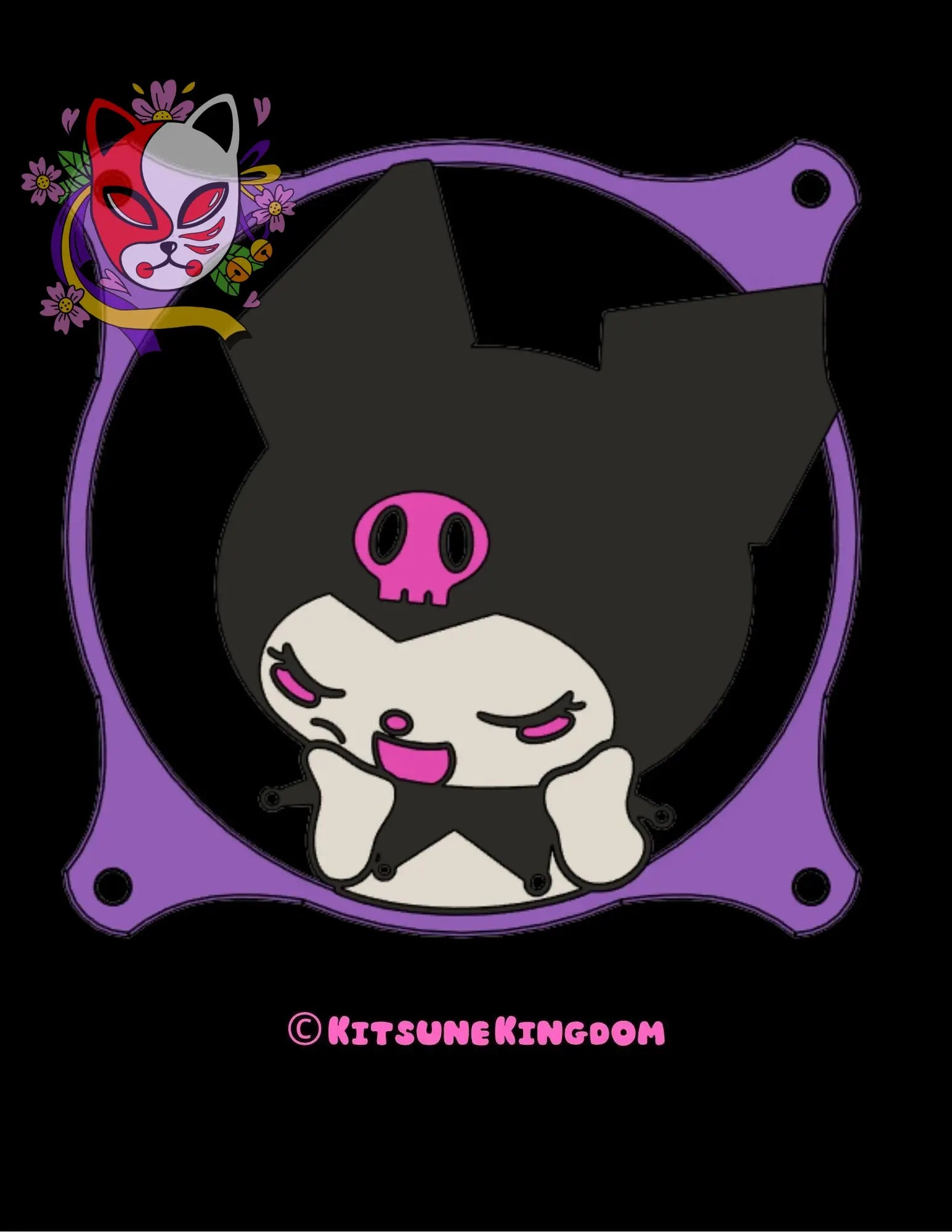 Goth Bunny PC Fan Shroud Cover | Kawaii Anime-Inspired PC Mod | Dark Cute PC Build Panel | Pastel Goth Tech Decor