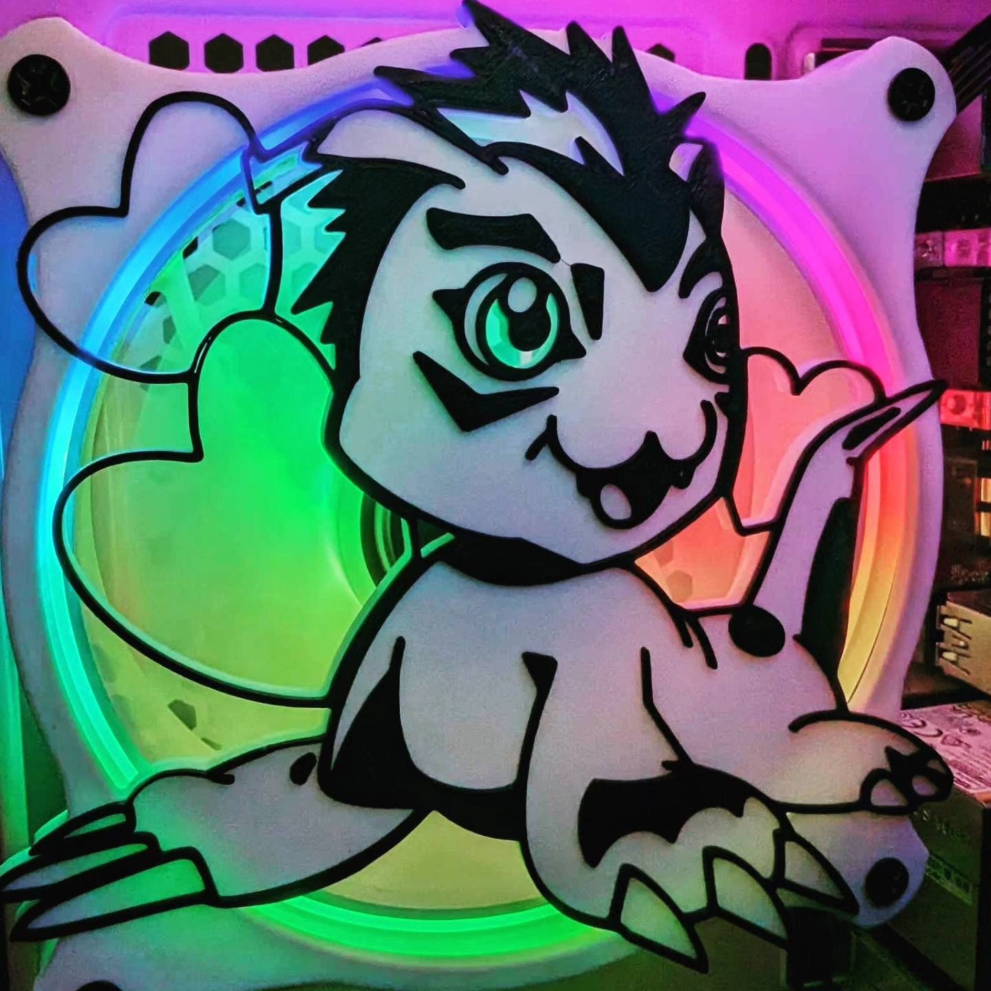 Step up your PC aesthetics with a custom 3D printed Fan Cover, with cute Digimon characters – a must-have for any kawaii-loving gamer! - Kitsune Kingdom