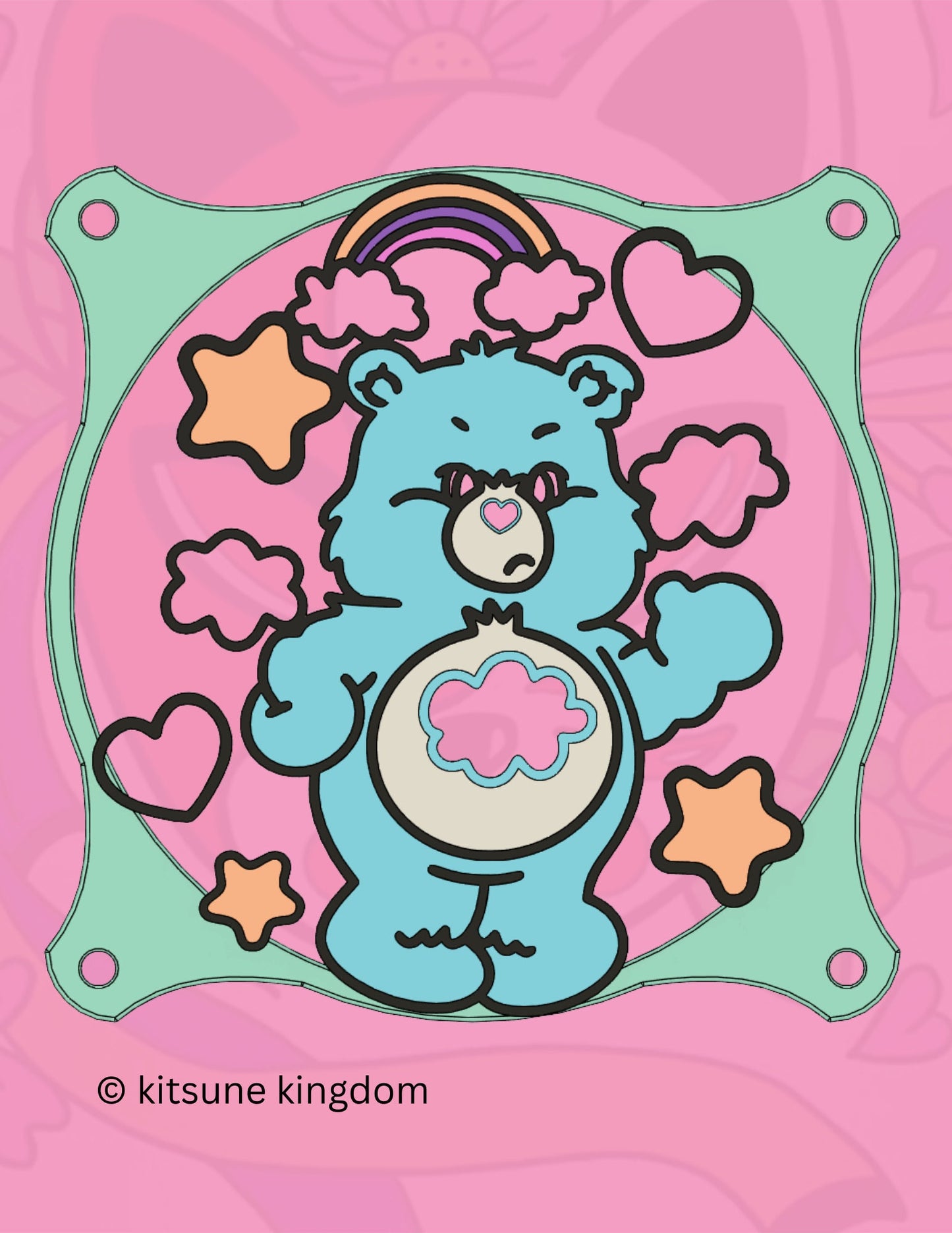 Adorable PC Fan Cover featuring Carebears - Stay cool in cute style! - Kitsune Kingdom