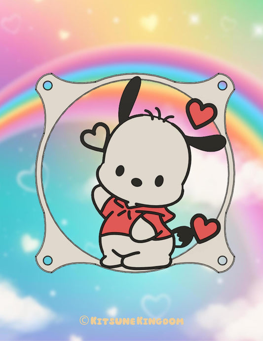 Kawaii Dog Fan Cover: Anime Pastel Gaming Decor